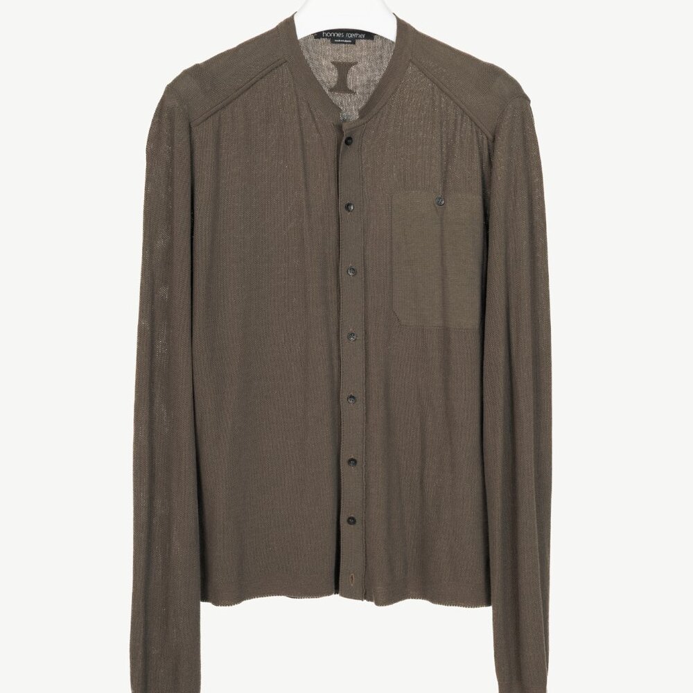 Hannes Roether Brown Cotton-Blend Pique-Knit Buttoned Top